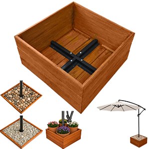 Base de Madeira Para Ombrelone 72x72cm Caixa Floreira - Cor Mel AMZ