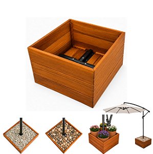Base de Madeira Para Ombrelone 52x52cm Caixa Floreira - Cor Mel AMZ