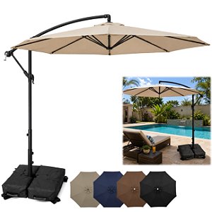 Kit Ombrelone Lateral Suspenso 3m Kauai + Base 45Kg Areia Piscina Jardim - AMZ