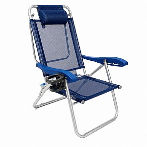 Cadeira de Praia Reclinável 5 Posições Reforçada Alumínio UP Line Até 120kg Azul Marinho - 541 Zaka