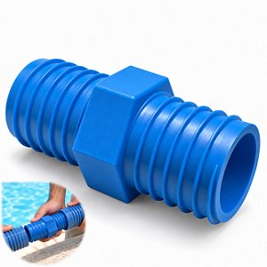 Conexão Emenda para Mangueira de Piscina 1 1/2" Dupla União Azul - 1633 Netuno