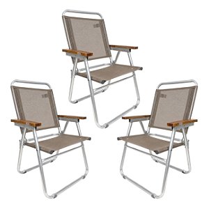 Kit 3 Cadeira de Praia Alumínio Reforçada Elegance 120Kg Avelâ - 1204 Zaka