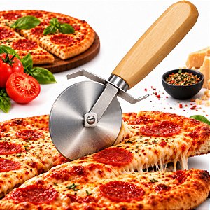 Cortador De Pizza Carretilha Lâmina Inox Cabo Madeira - 14 Matrinox
