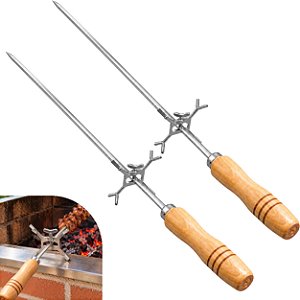 Kit 2 Espeto Inox Para Coração 85cm + 2 Apoio Para Churrasco - Matrinox