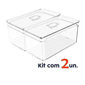 Kit 2 Organizador Porta Mantimento 5 L C/ Tampa Geladeira Fruta Verdura Clear Fresh - Ou