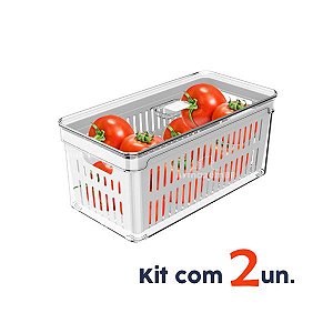 Kit 2 Organizador Porta Mantimento 5 L Com Tampa Cesto Fruta Verdura Clear Fresh - Ou