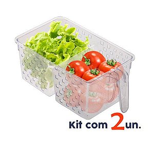 Kit 2 Organizador Porta Mantimentos Alça Armário Geladeira Cozinha 34x19x14cm - Paramount