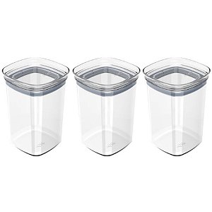 Kit 3 Pote Tampa Hermético 1l Organizador Alimento Armário Cozinha Block - Ou