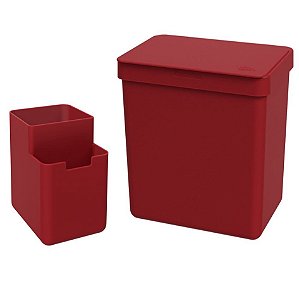 Kit Lixeira 2,5L Organizador De Pia Escorredor Talher Bancada Cozinha Single Coza - Vermelho