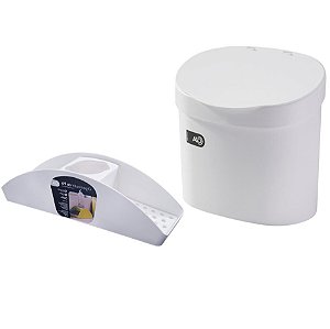 Kit Lixeira 4L Com Tampa Organizador De Pia Porta Detergente Cozinha Coza - Branco