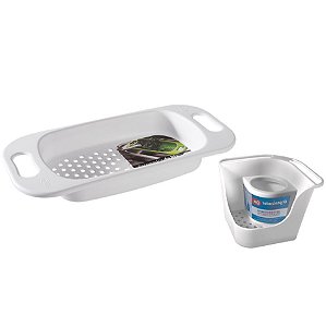 Kit Organizador De Pia Porta Detergente Escorredor Para Pia Lavar Frutas Verduras Basic Branco - Coza