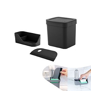 Kit Lixeira 2,5l Organizador Pia Porta Detergente Rodo Compacto Bancada Cozinha - Ou