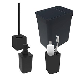 Kit Banheiro Dispenser Sabonete Porta Escova Sanitária Lixeira 5l Suporte Escova Dente - Soprano