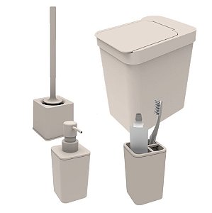 Kit Banheiro Dispenser Sabonete Porta Escova Sanitária Lixeira 5l Suporte Escova Dente - Soprano