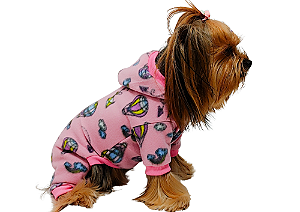 Pijama para Cachorro Soft Balão Rosa Touca