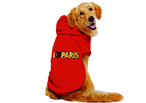 Blusão para Cachorro Moletom com Capuz Vermelho Paris Tamanho Especial Gaby Moda Pet