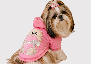 Blusão para Cachorro Moletom com Capuz Rosa Ursinha Tamanho Especial Gaby Moda Pet