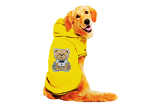 Blusão para Cachorro Moletom com Capuz Ursinho Amarelo