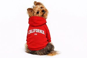 Blusão para Cachorro Moletom com Capuz California Vermelho