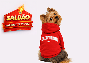 Blusão para Cachorro Moletom com Capuz California Vermelho Saldão