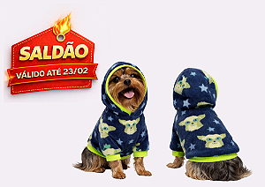 Roupa para Cachorro Cães Inverno Blusão Soft Capuz Azul Marinho - Saldão