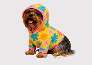 Blusão Soft para Cachorro com Capuz - Roupa Pet de Inverno Quentinha Colorido Amarelo