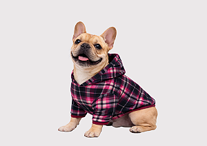 Blusão Soft com Capuz para Cães Xadrez Rosa Gaby Moda Pet