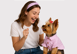 Camisa Pet Alfaiataria Listras Rosa Premium Gaby Moda Pet