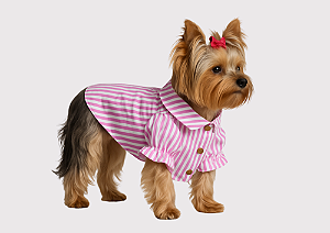 Camisa Pet Alfaiataria Listras Rosa Premium Gaby Moda Pet