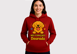 MOLETOM VERMELHO COLEÇÃO MÃE DE PET MEU CORAÇÃO É DOURADO FEMININO