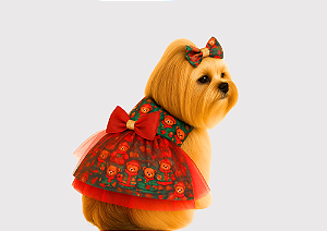 Vestido Pet para Cachorro Ursinho Natal 3D Gaby Moda Pet+ brinde lacinho penteado
