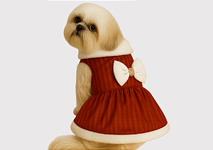 Vestido Pet para Cachorro  Natal Clássico Gaby Moda Pet+ brinde lacinho penteado