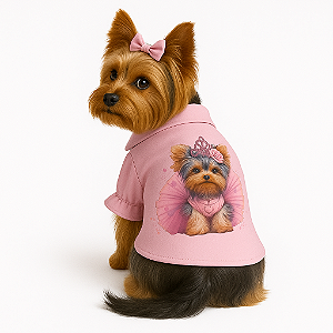 Camisa Pet Alfaiataria Rosa Yorkshire Premium Gaby Moda Pet
