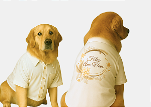 Camisa Pet para Cachorro Ano Novo Branca Golden Retrivier Gaby Moda Pet