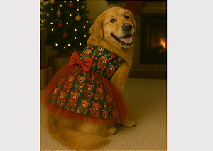 Vestido Pet para Cachorro Ursinho Natal 3D Golden Retrivier Gaby Moda Pet