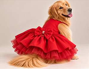 Vestido Pet para Cachorro Vermelho Clássico Golden Retrivier Gaby Moda Pet