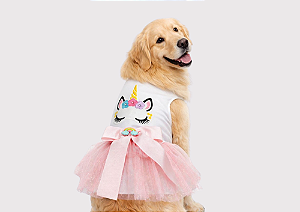 Fantasia Vestido para Cachorro Unicórnio Golden Retrivier Gaby Moda Pet