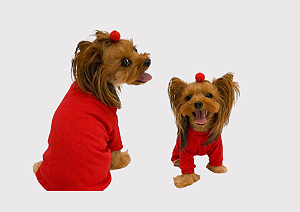 Macacão Pijama Pet para Cachorro Algodão Vermelho Gaby Moda Pet