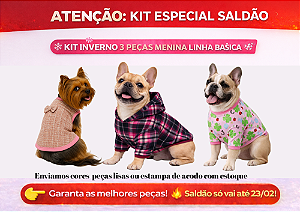 KIT 3 PEÇAS ROUPAS PET LINHA BÁSICA INVERNO MENINA SALDÃO