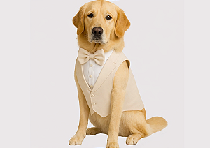 Terno para Cachorro Casamento – Roupa Pet Social para Pajem Bege Claro Porte Grande