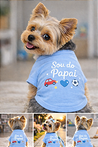 CAMISETA PET VERÃO PERSONALIZADA AZUL SOU DO PAPAI