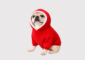 Roupa de Inverno para Cachorro com Capuz | Casaco Pet |Touca Peluciada Quente Vermelho