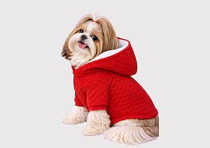 Roupa de Inverno para Cachorro com Capuz | Casaco Pet |Touca Peluciada Quente Vermelho