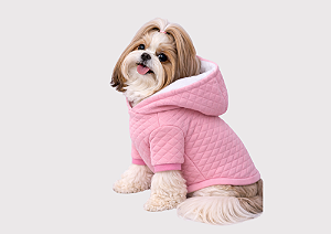 Roupa de Inverno para Cachorro com Capuz | Casaco Pet |Touca Peluciada Quente Rosa