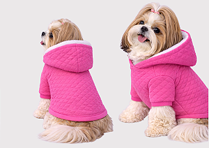 Roupa de Inverno para Cachorro com Capuz | Casaco Pet |Touca Peluciada Quente Pink