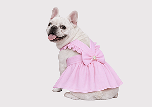 Vestido para Cachorro Bulldogue Francês Luxo Rosa Alfaiataria Roupa Pet Premium Gaby Moda Pet