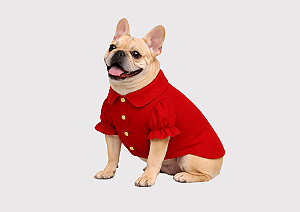 Camisa para Cachorro Pet Alfaiataria Bulldogue Vermelha com Botão de Pressão Gaby Moda Pet
