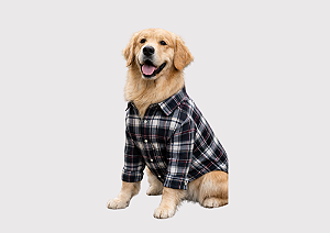 Camisa Pet Xadrez Preta Manga Longa Gaby Moda Pet Porte Médio e Grande + Mimo Surpresa