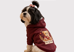 Blusa de Frio para Cachorro Moletom Ursinho Bordo Edição Limitada