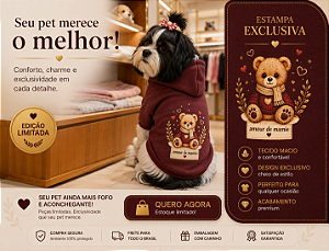 Blusa de Frio para Cachorro Moletom Ursinho Bordo Edição Limitada